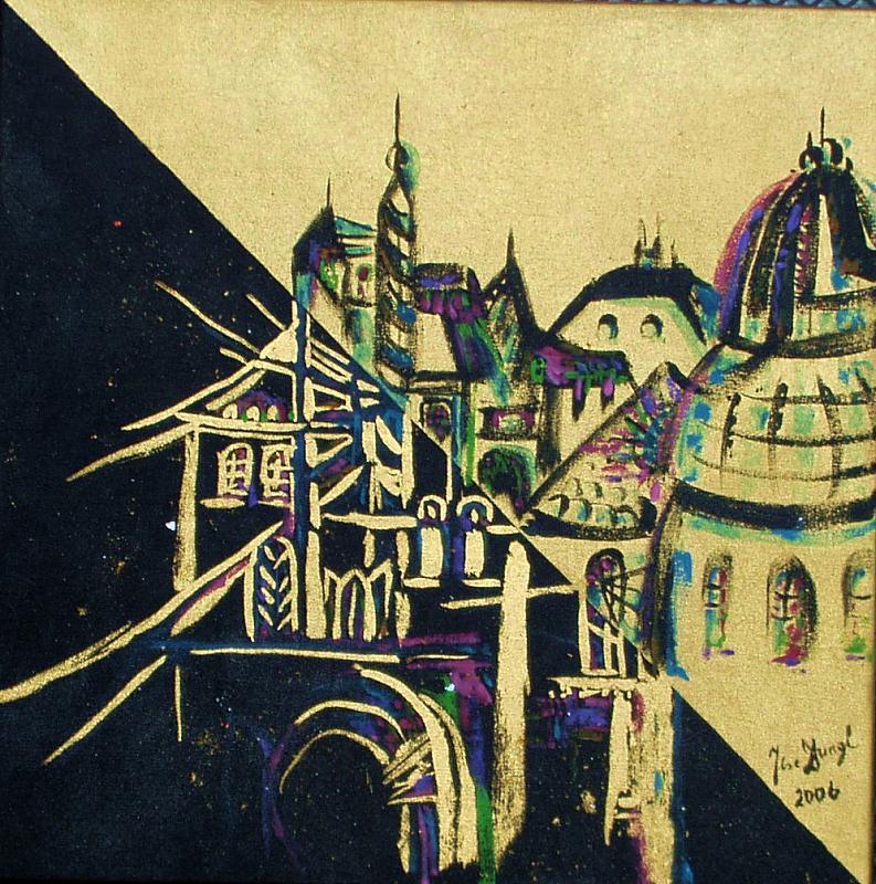 PARALELL-CITY 2
Acryl + Blattgold auf Leinen 40x40cm